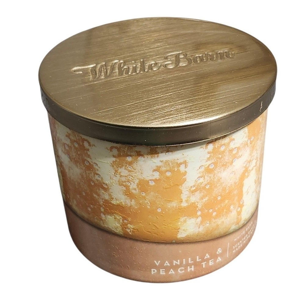 Bath & Body Works Vanilla Peach Tea  3 Wick Candle Large‎ 14.5 oz White Barn